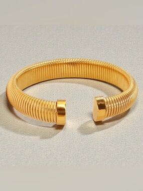 Gold Coil Cuff Bracelet Adjustable Plain Bangle
